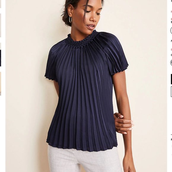 Ann Taylor Smocked Neck Pleated Top-navy/Night Sky - Picture 1 of 4